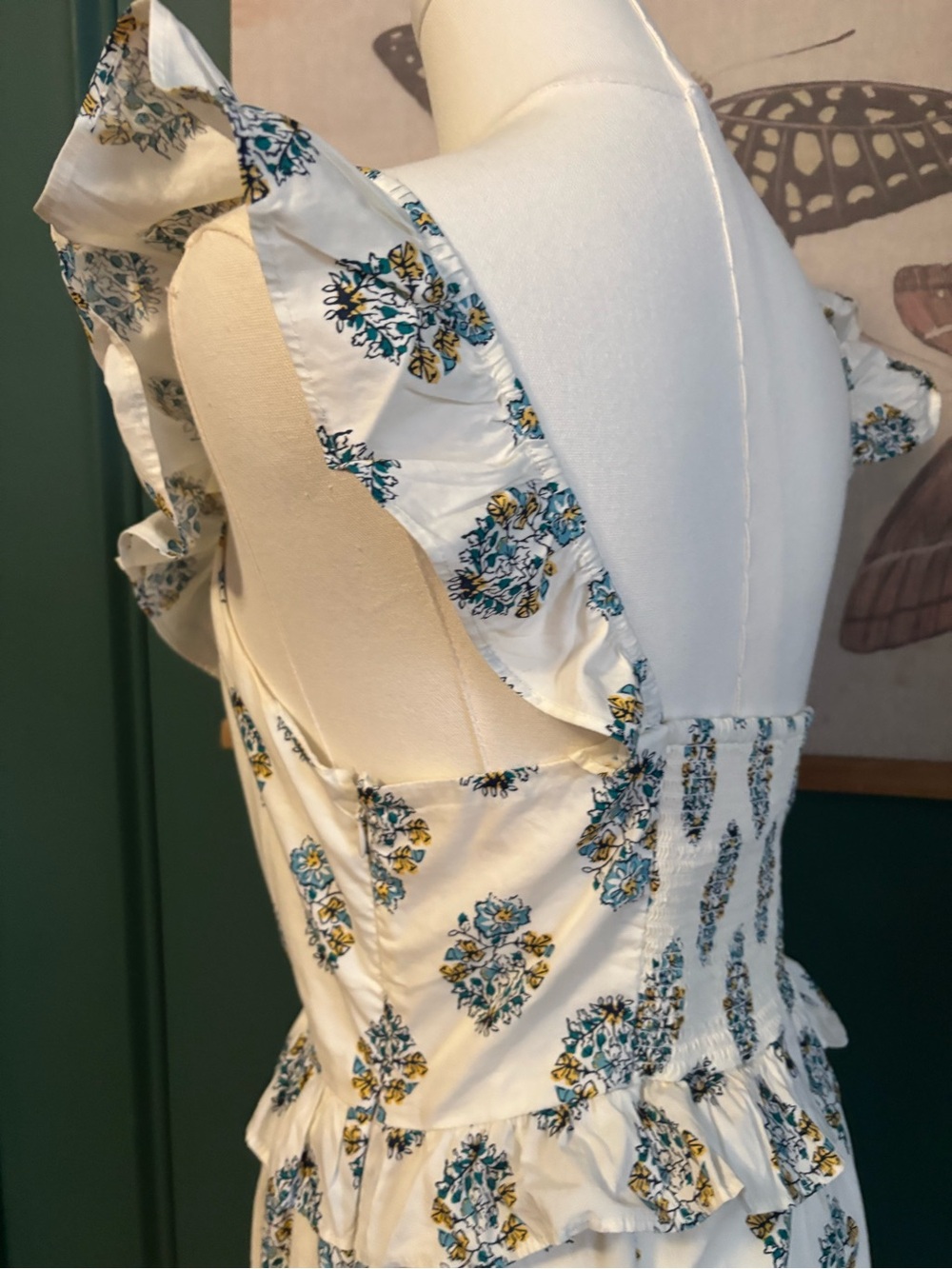 J. Crew block print  White  Ruffle Maxi Dress size 10 - Picture 5 of 6